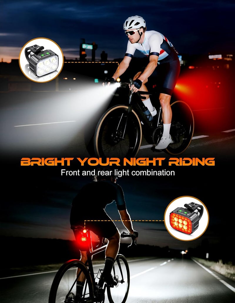 Cuvccn Bike Lights Set Ultra Bright, Bicycle Light Rechargeable with 6 Spot & Flood Beams, IP65 Waterproof Bike Lights for Night Riding, DIY 4X4 + 6X6 Modes Bicycle Headlight and Tail Light Reflectors - Image 2